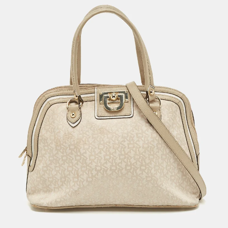 Dkny Cream/beige Signature Canvas And Leather Dome Satchel Premium Bags At Special Prices Dkny Cream/beige Signature Canvas And Leather Dome Satchel Premium Bags At Special Prices