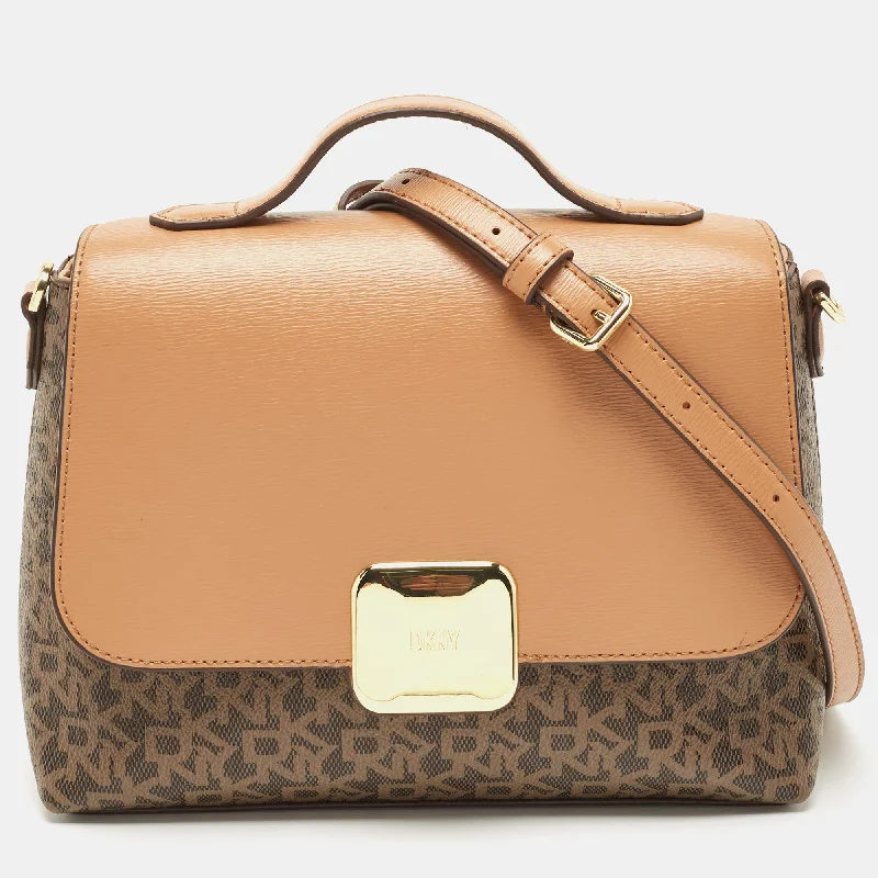 Dkny Tan/brown Monogram Coated Canvas And Leather Sandra Top Handle Bag Fashion Bags, Huge Savings Dkny Tan/brown Monogram Coated Canvas And Leather Sandra Top Handle Bag Fashion Bags, Huge Savings