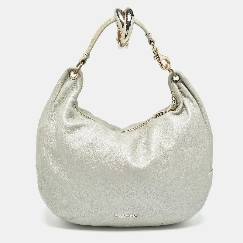Jimmy Choo Silver Leather Large Solar Hobo Affordable Elegance With High-Quality Bags Jimmy Choo Silver Leather Large Solar Hobo Affordable Elegance With High-Quality Bags
