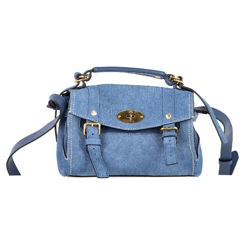 Mulberry Mini Alexa Satchel Bag in Blue Suede Designer-Inspired Bags, Best Prices