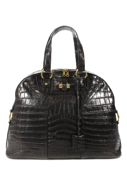 Yves Saint Laurent Crocodile Muse Satchel Handbag Dark Brown Gold Zip Chic Bags, Shop Now Yves Saint Laurent Crocodile Muse Satchel Handbag Dark Brown Gold Zip Chic Bags, Shop Now