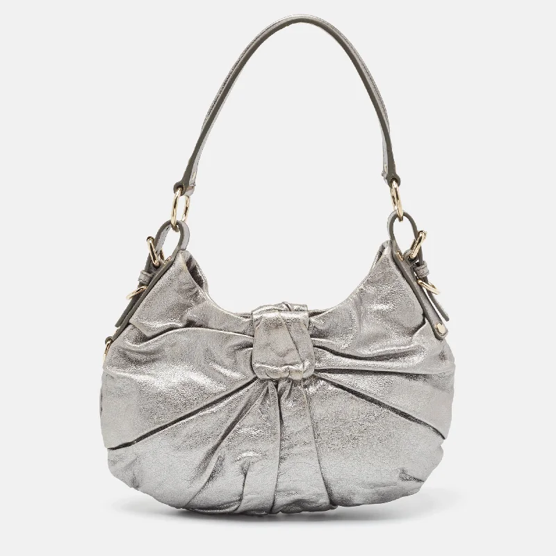 Yves Saint Laurent  Leather Pleated Bow Hobo Premium Handbags At Exclusive Prices