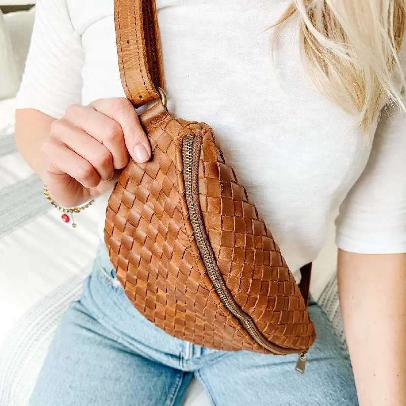 Nexus Woven Leather Belt Bag - Saddle Brown Premium Handbags At Budget-Friendly Prices