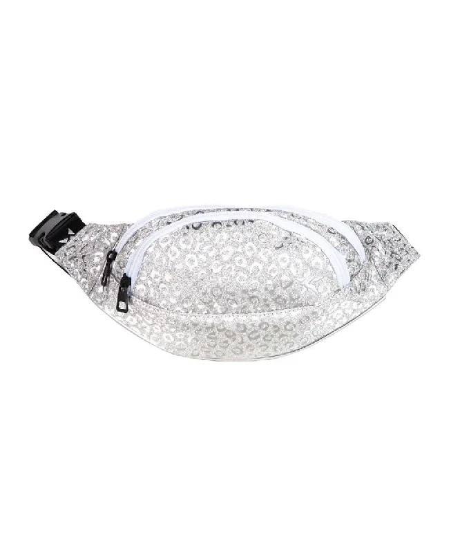 Leopard in Silver Youth Rebel Fanny Pack with White Zipper Elegant Bags, Limited Stock Leopard in Silver Youth Rebel Fanny Pack with White Zipper Elegant Bags, Limited Stock
