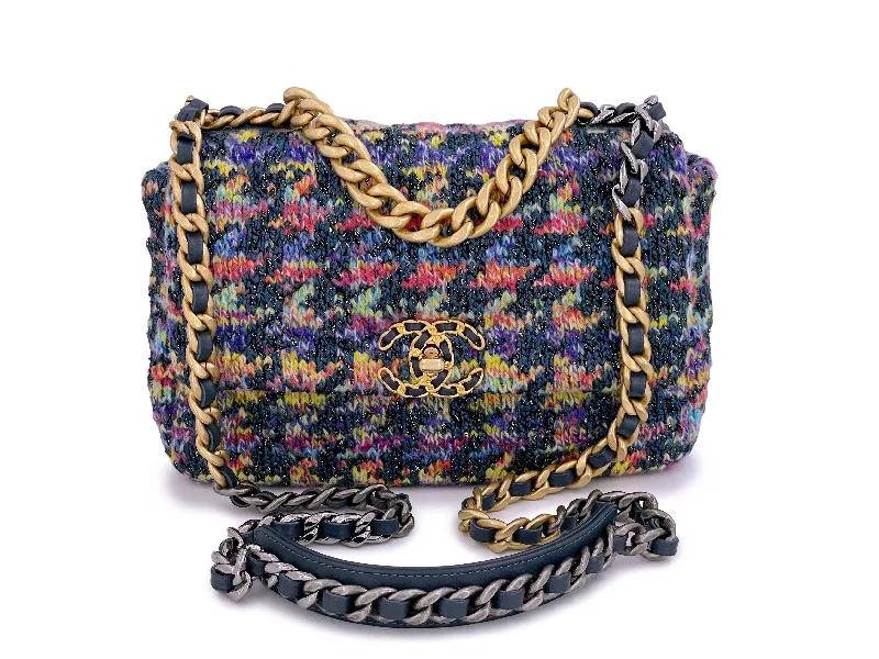 Chanel 19 Rainbow Houndstooth Tweed Wool Flap Bag Small Elegant Bags, Limited Stock