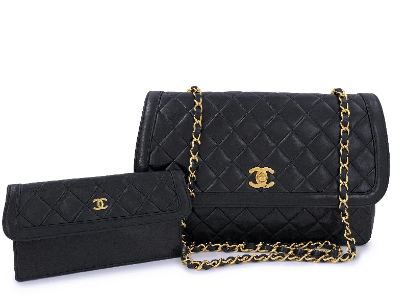 Chanel 1990 Vintage Black Lambskin Framed Flap Bag with Wallet Set Best Bag Sale Of The Season Chanel 1990 Vintage Black Lambskin Framed Flap Bag with Wallet Set Best Bag Sale Of The Season