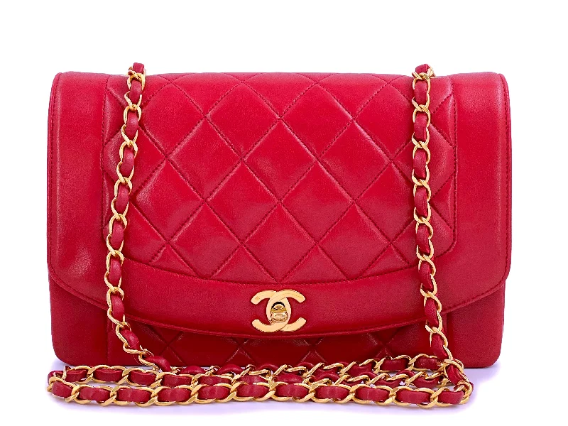 Chanel 1992 Vintage Red Diana Flap Bag Lambskin Medium 24k GHW Must-Have Bags With Big Savings Chanel 1992 Vintage Red Diana Flap Bag Lambskin Medium 24k GHW Must-Have Bags With Big Savings