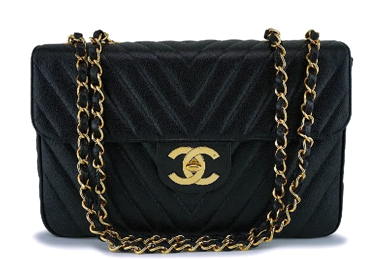 Chanel 1994 Vintage Black Chevron Caviar Maxi "Jumbo XL" Classic Flap Bag 24k GHW Shoulder Bags, Best Deals Today Chanel 1994 Vintage Black Chevron Caviar Maxi "Jumbo XL" Classic Flap Bag 24k GHW Shoulder Bags, Best Deals Today