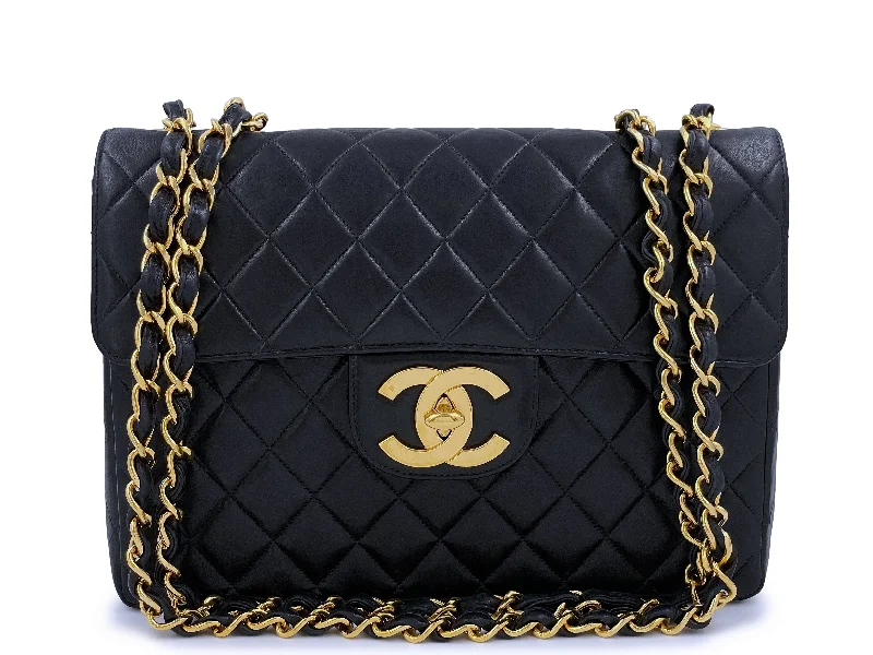 Chanel 1996 Vintage Jumbo Classic Flap Bag Black Lambskin 24k GHW Designer Bags At Lower Prices Chanel 1996 Vintage Jumbo Classic Flap Bag Black Lambskin 24k GHW Designer Bags At Lower Prices