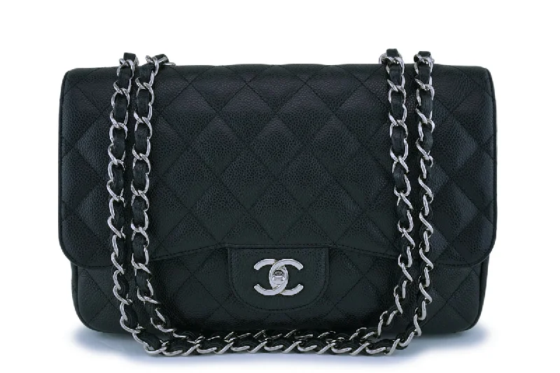 Chanel Black Caviar Jumbo Classic Flap Bag SHW Single Flash Sale On Elegant Bags – Limited Stock Available Chanel Black Caviar Jumbo Classic Flap Bag SHW Single Flash Sale On Elegant Bags – Limited Stock Available