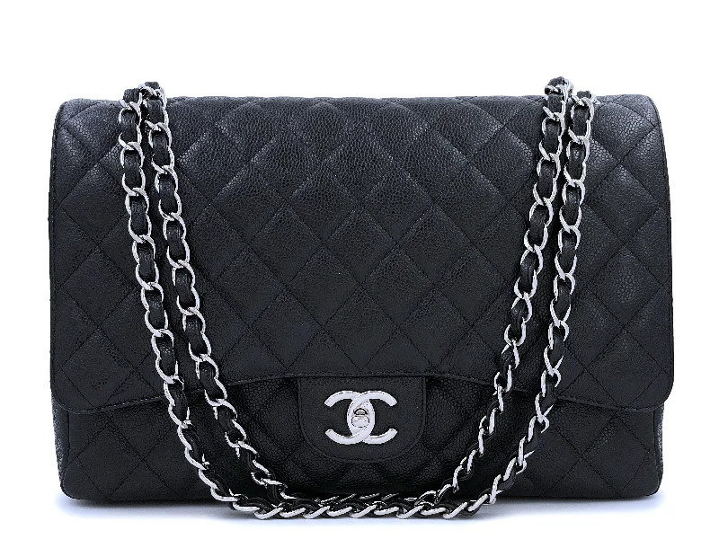 Chanel Black Caviar Maxi Classic Double Flap Bag SHW Handbag Deals You'll Love