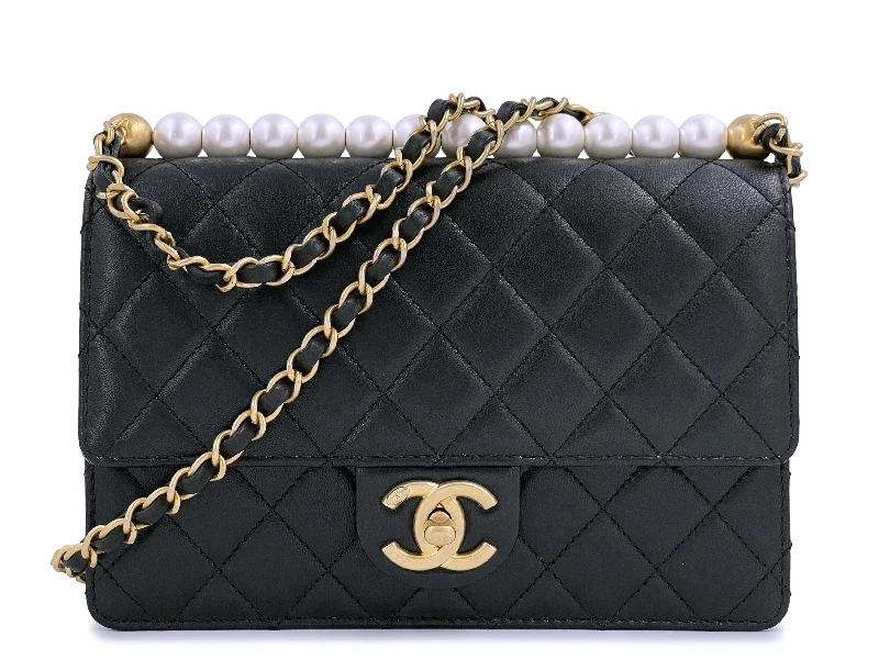 Chanel Black Chic Pearls Quilted Pearl Flap Bag Premium Quality Bags, Budget Prices