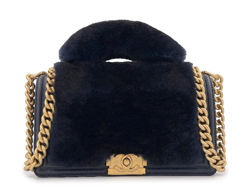 Chanel Fur Boy Handle Flap Bag Blue Black Medium GHW Timeless Handbags At Reduced Prices Chanel Fur Boy Handle Flap Bag Blue Black Medium GHW Timeless Handbags At Reduced Prices