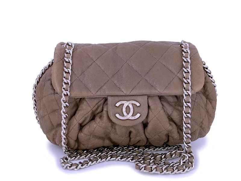 Chanel Taupe Gray-Beige Chain Around Crossbody Flap Bag SHW Luxury Totes At The Lowest Prices Of The Season Chanel Taupe Gray-Beige Chain Around Crossbody Flap Bag SHW Luxury Totes At The Lowest Prices Of The Season