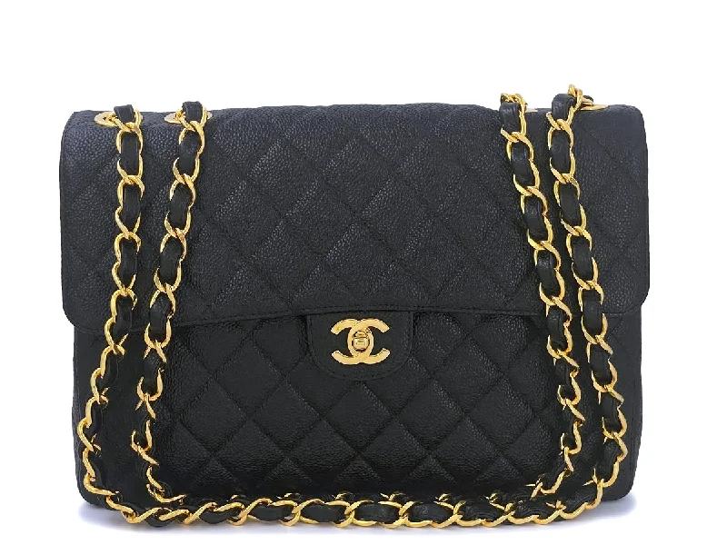 Chanel Vintage Black Caviar Jumbo Classic Flap Bag 24k GHW Everyday Elegance At Lower Prices Chanel Vintage Black Caviar Jumbo Classic Flap Bag 24k GHW Everyday Elegance At Lower Prices