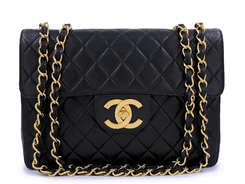 Chanel Vintage Black Jumbo Classic Flap Bag 24k GHW Lambskin Fashion Bags, Huge Savings Chanel Vintage Black Jumbo Classic Flap Bag 24k GHW Lambskin Fashion Bags, Huge Savings
