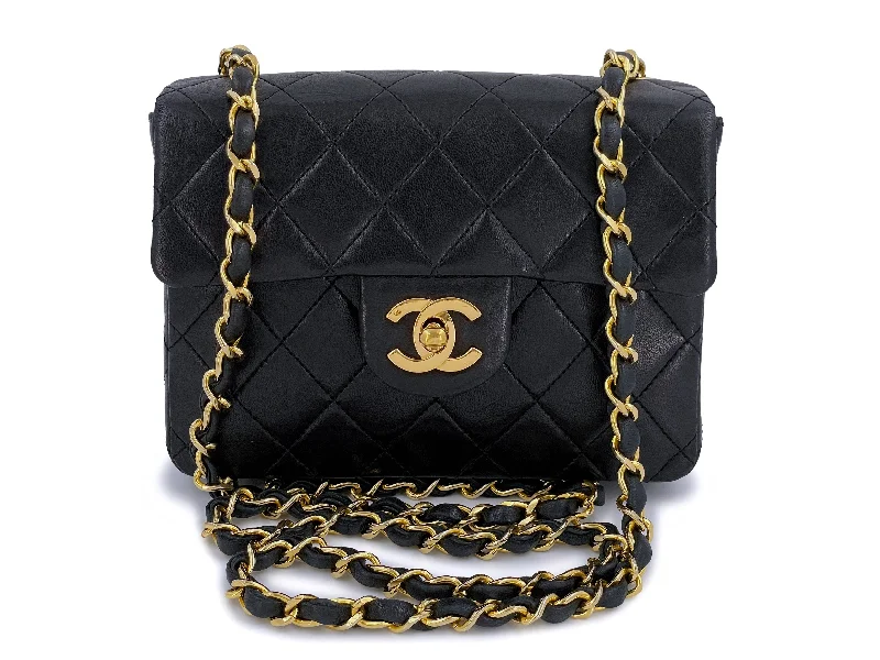 Chanel Vintage Black Square Mini Classic Flap Bag 24k GHW Lambskin Trendy Purses, Limited Offer Chanel Vintage Black Square Mini Classic Flap Bag 24k GHW Lambskin Trendy Purses, Limited Offer