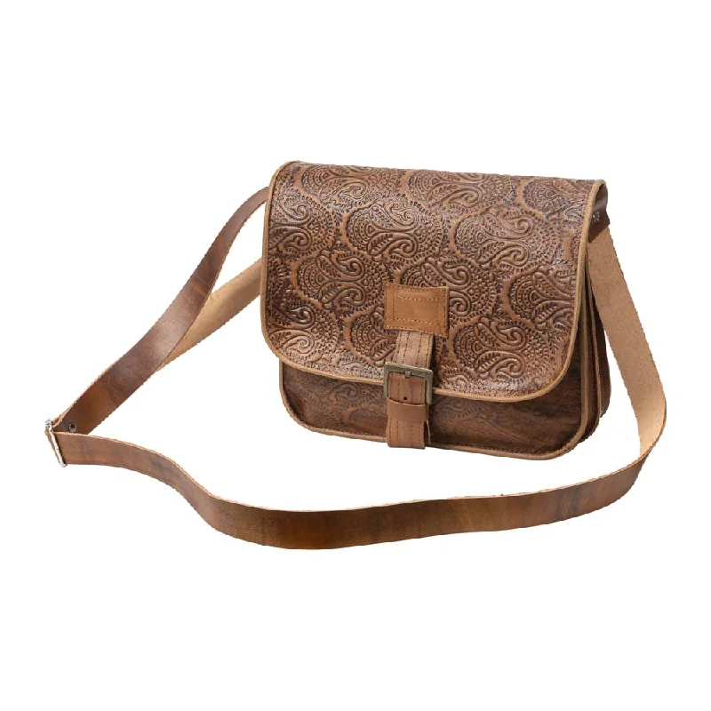 Embossed Leather Messenger Bag | Brown Fashion Bags, Huge Savings