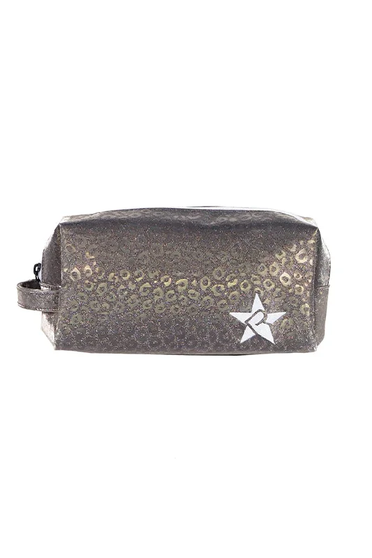 Leopard in Gunmetal Rebel Makeup Bag with White Zipper Chic Bags, Shop Now