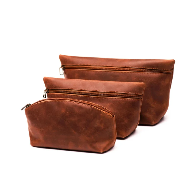 Leather Makeup Bag - Saddle Brown Luxury Totes, Affordable Prices