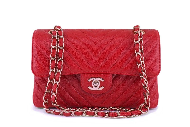New 20B Chanel Red Caviar Chevron Small Classic Double Flap Bag GHW Luxury Totes At The Lowest Prices Of The Season New 20B Chanel Red Caviar Chevron Small Classic Double Flap Bag GHW Luxury Totes At The Lowest Prices Of The Season