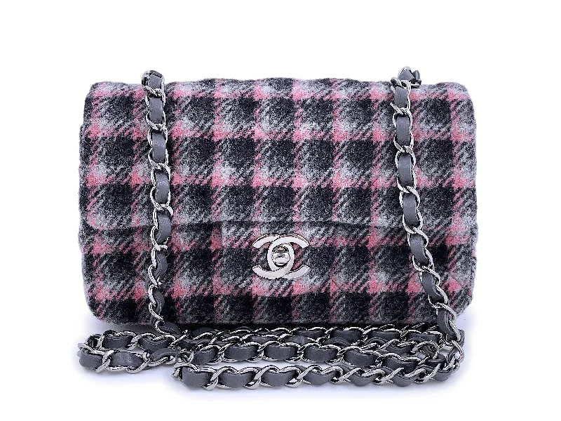 NIB 21B Chanel Rectangular Mini Classic Flap Bag Black/Pink/Gray Tweed Wool SHW Shoulder Bags, Crossbody Bags, And More On Sale NIB 21B Chanel Rectangular Mini Classic Flap Bag Black/Pink/Gray Tweed Wool SHW Shoulder Bags, Crossbody Bags, And More On Sale