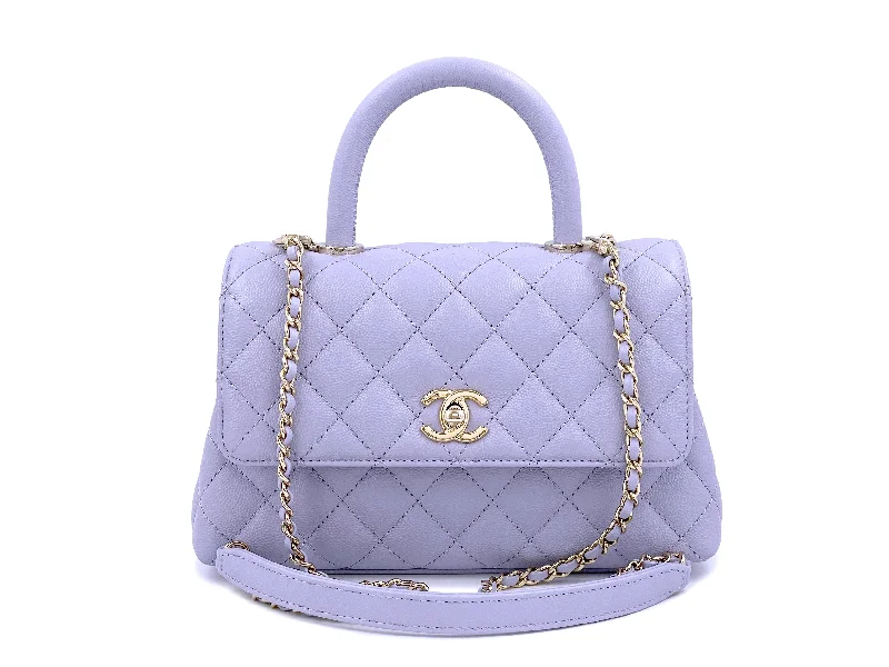 NIB 21K Chanel Lavender Caviar Coco Handle Flap Bag Small Purple GHW Grab Stylish Bags Before They Sell Out NIB 21K Chanel Lavender Caviar Coco Handle Flap Bag Small Purple GHW Grab Stylish Bags Before They Sell Out