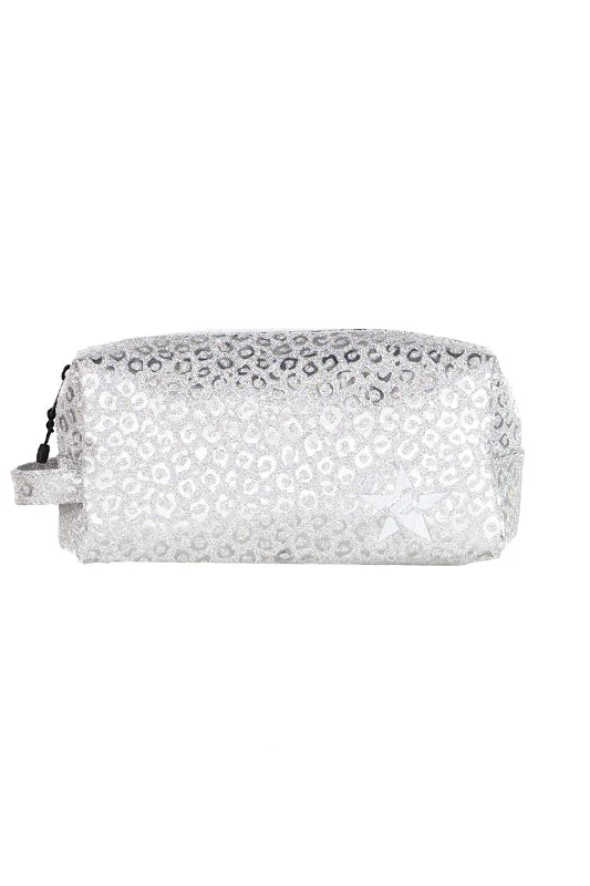 Leopard in Silver Rebel Makeup Bag with White Zipper Affordable Elegance, Grab Yours Leopard in Silver Rebel Makeup Bag with White Zipper Affordable Elegance, Grab Yours