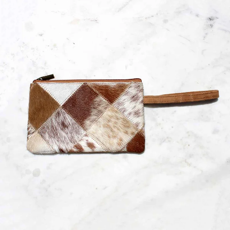 Astrid Hide Wristlet in White/Brown Luxury Totes At The Lowest Prices Of The Season