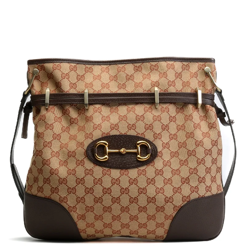 GUCCI GG Canvas Large Horsebit 1955 Messenger - Brown Timeless Handbags Now At Special Discounts GUCCI GG Canvas Large Horsebit 1955 Messenger - Brown Timeless Handbags Now At Special Discounts